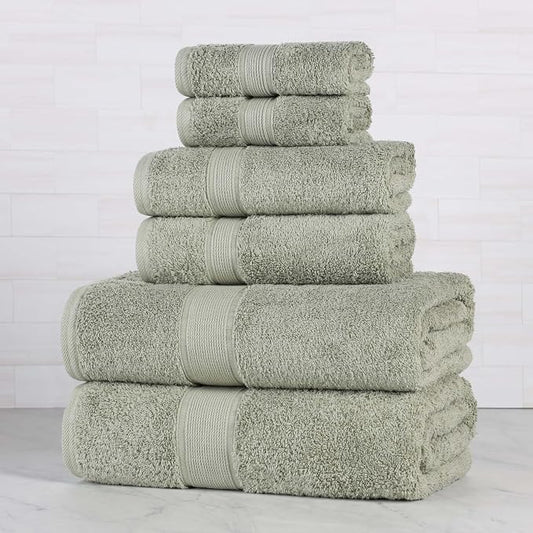 Superior 100% Organic Cotton 6-Piece Towel Set, Includes 2 Bath Towel, 2 Hand Towel, 2 Face Towel/Washcloth, Daily Use, Bathroom, Guest Bath, Absorbent, Home Essentials, Oregon Collection, Sage