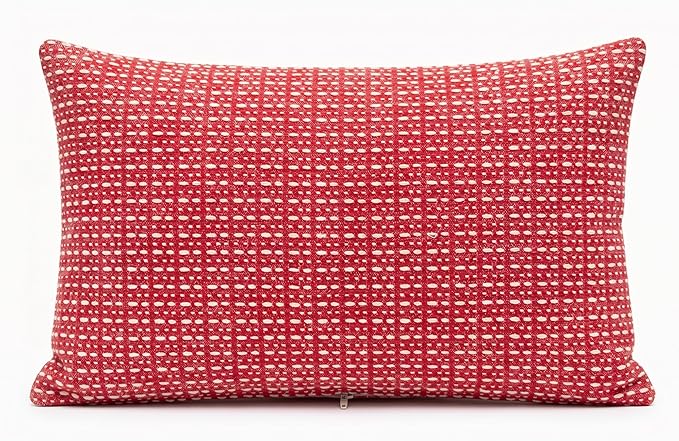 SanVia Cotton Lumbar Pillow Cover 12x20 — Handwoven Jacquard Texture, Fade-Resistant, No Pilling — Hidden Zipper, Decorative Throw Pillow Covers for Couch, Bed — Insert Not Included (Farmhouse, Red)