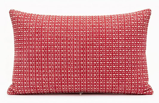 SanVia Cotton Lumbar Pillow Cover 12x20 — Handwoven Jacquard Texture, Fade-Resistant, No Pilling — Hidden Zipper, Decorative Throw Pillow Covers for Couch, Bed — Insert Not Included (Farmhouse, Red)