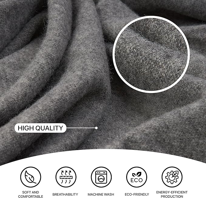 | Wool Blanket/Throw | 100% New Zealand Wool | Perfect for Home and Outdoors | Virgin Wool Throw with Fringes 67"x79" (170 x 200 cm)