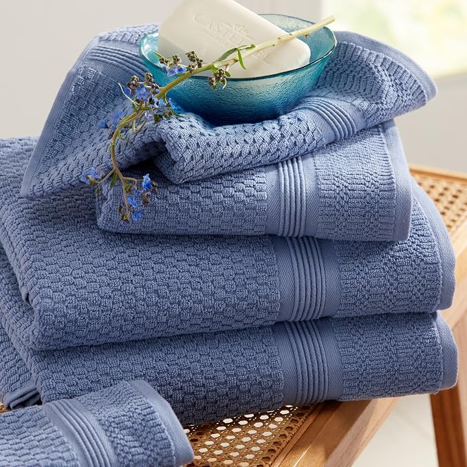 Market & Place 100% Cotton Waffle Weave Bath Towels Set of 4 – Soft, Quick-Dry, Lightweight, Textured Bathroom Towels – Country Blue | Zoey Collection