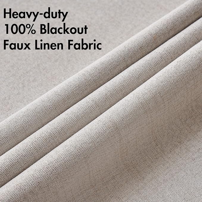 MIULEE Extra Wide 100% Blackout Curtains for Sliding Glass Doors Linen Textured W100 x L96 inch Panel Ivory Thermal Insulated Grommet Room Darkening Drapes for Patio Living Room Bedroom, 1 Panel Set