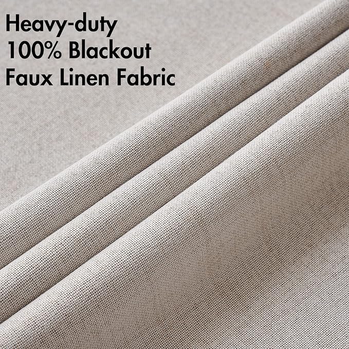 MIULEE 100% Blackout Linen Textured Curtains for Bedroom Solid Thermal Insulated Ivory Grommet Room Darkening Curtains & Drapes Luxury Decor for Living Room Nursery 62 x 90 Inch (2 Panels)
