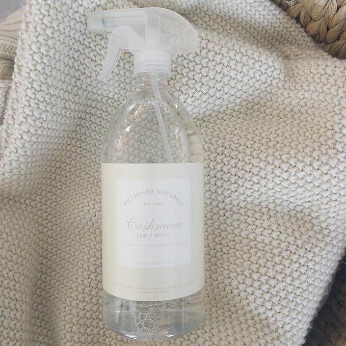 Hillhouse Naturals - Linen Spray - Aromatherapy Spray for Relaxation & Sleep - Refresh Bedding, Curtains & More - With Magnolia, Rose & Sampaquita - Made in the USA - Cashmere Scent - 1 L