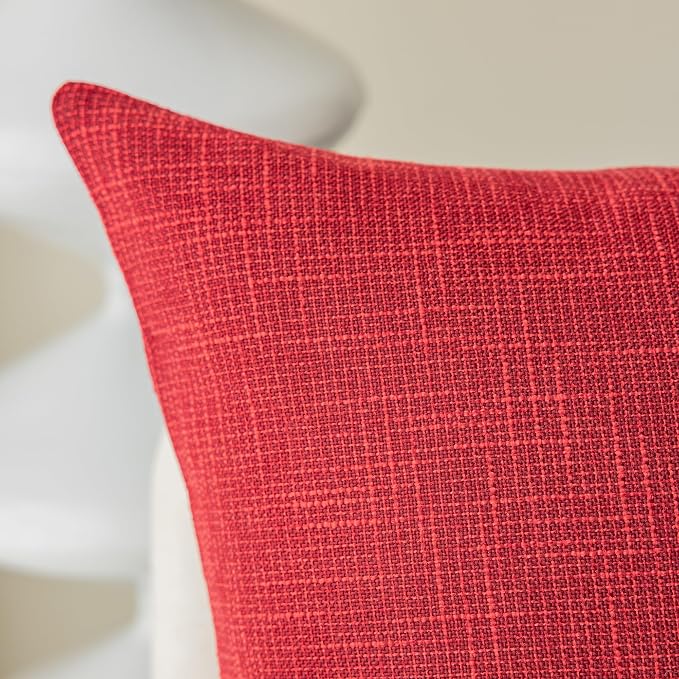 Kevin Textile Christmas Farmhouse Faux Linen Decorative Throw Pillow Case Cushion Cover Pillowcase for Sofa 18 x 18 Inch/45cm x 45cm, Set of 2, Red