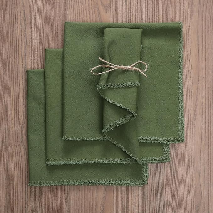 Ramanta Home Cloth Napkins Set of 4 Olive Green 18x18 Inch - Spring Soft & Durable Frayed Dinner Napkin for Easter Wedding, Birthday | Heavy Weight Fabric Table Linen for Everyday Use Family Dinners