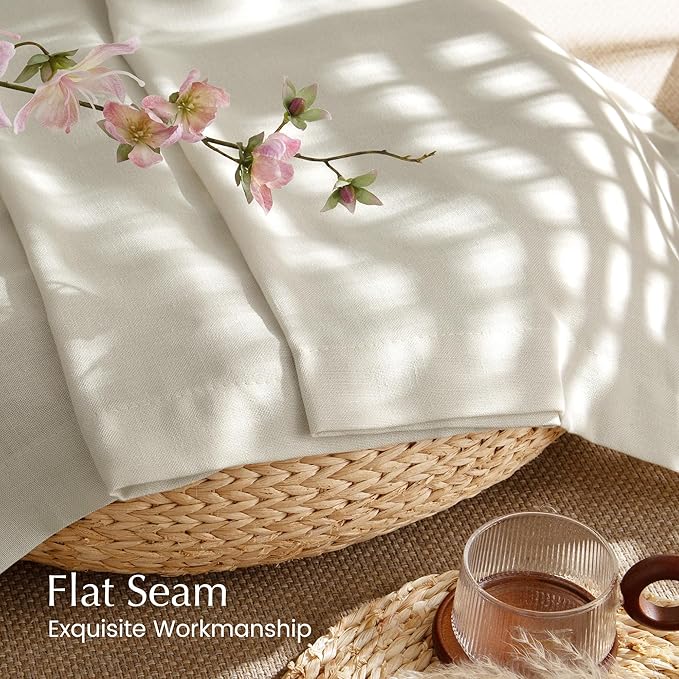 NICETOWN Linen Blend Bone White Curtains 84 inches Long, Rod Pocket & Back Tab Light Filtering Semi Sheer Window Treatments Privacy Added Drapes for Bedroom, W55 x L84, 2 Panels