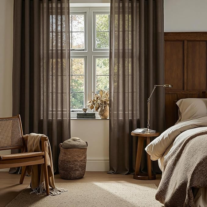 MYSKY HOME 108 Inches Long Dark Brown Sheer Curtains for Living Room 2 Panel Sets Light Filtering Window Drapes for Sliding Door Back Tab Draperies Floor to Ceiling Curtains Soft, 50" Wide
