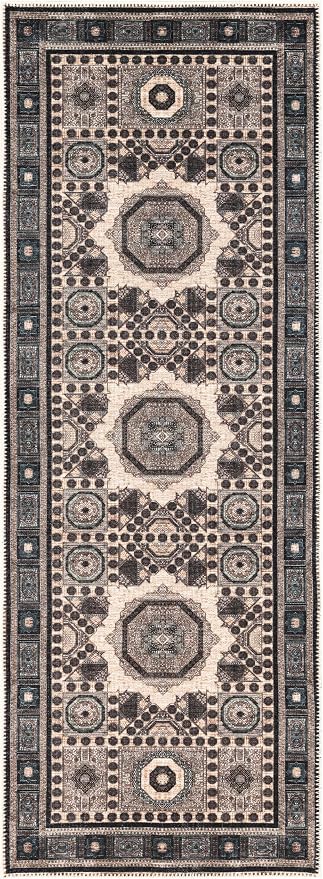 Keen Home Design 30"x84" Rug - Machine Washable Runner Rug with Non-Slip Backing, Ideal for Hallway, Entryway, Kitchen, Laundry Room - Vintage, Easy Clean, Durable, Low Pile Rug - (2'6" x 7')