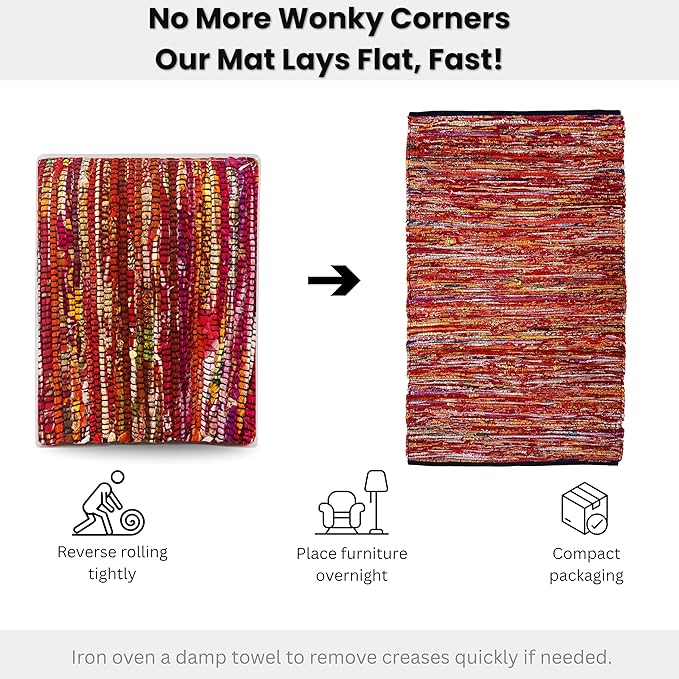 Ramanta Home Cotton Chindi Hand Woven Rug - 3x5 ft Multi Color, Reversible Area Rugs for Living Room, Kitchen, Bedroom, Biodegradable Bohemian Throw Carpet for Hpme & Office Patio - 36x60 Inches