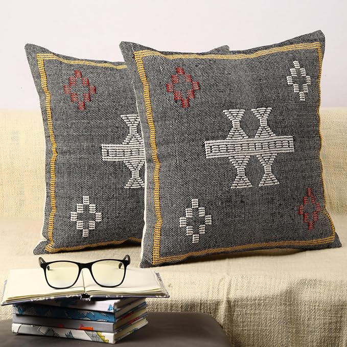 Trade Star Set of 2 Throw Pillow Covers Handloomed Cotton Cushion Covers 100% Cotton Kilim Sabra Handwoven Pillowcases Rug Decorative Cushion case 18x18 Inches