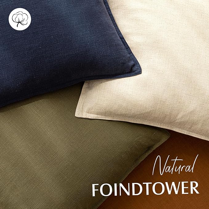 Foindtower Pack of 2, Decorative Linen Soild Throw Pillow Covers Soft Accent Cushion Case Boho Farmhouse Neutral Pillowcase for Couch Sofa Bedroom Living Room Home Decor 26 x 26 Inch Natural Beige