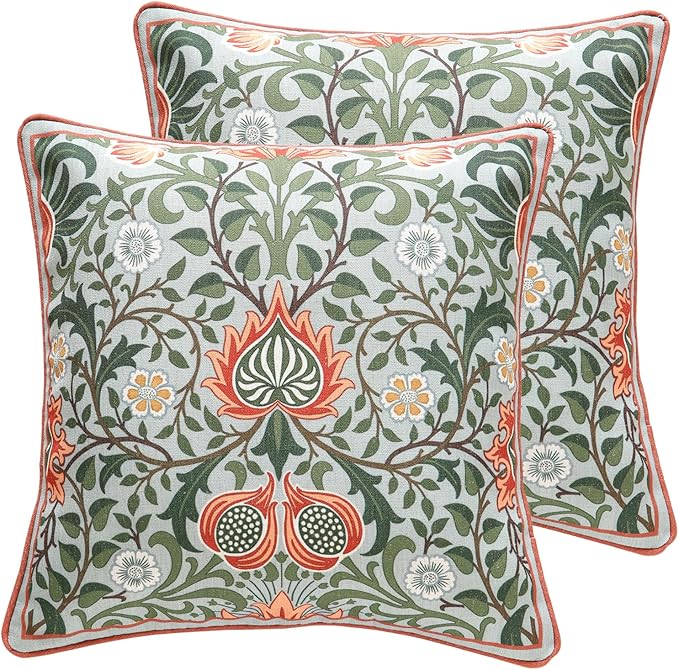 ISAENNE Design Square Retro Elegant Linen Throw Pillow Covers 18"x18" Pack of 2, Blue Gray Floral Pattern Cushion Covers Decor Pillowcases for Bed,Living Room,Outdoor,Car