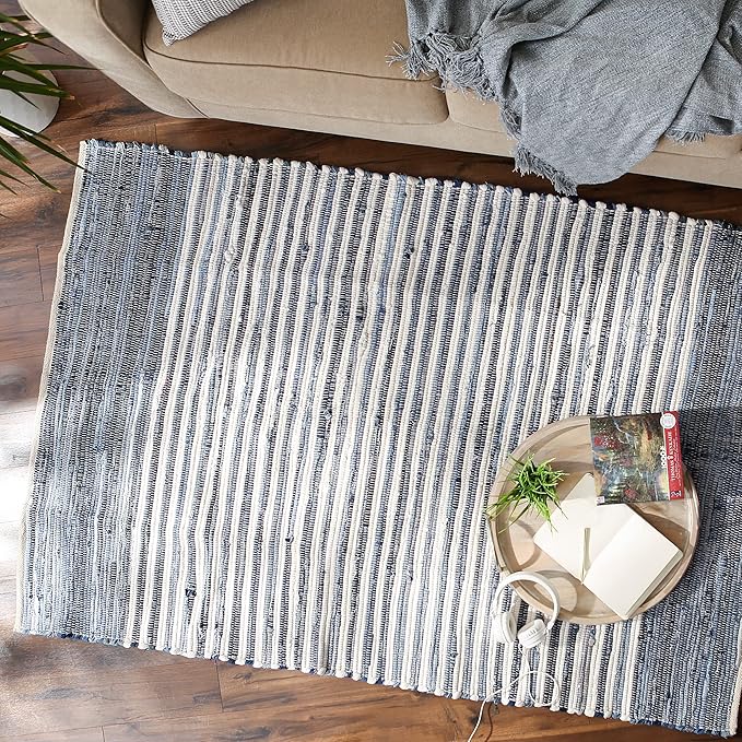DII Chindi Home Collection Handwoven Multicolor Area Rag Run, 4x6', Denim