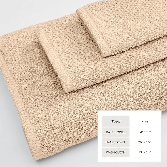 Great Bay Home 100% Cotton 6 Piece Towel Set - Absorbent, Quick-Drying, Durable Bath Towels for Bathroom Decor - Low-Twist, Two-Ply Fibers (Taupe)