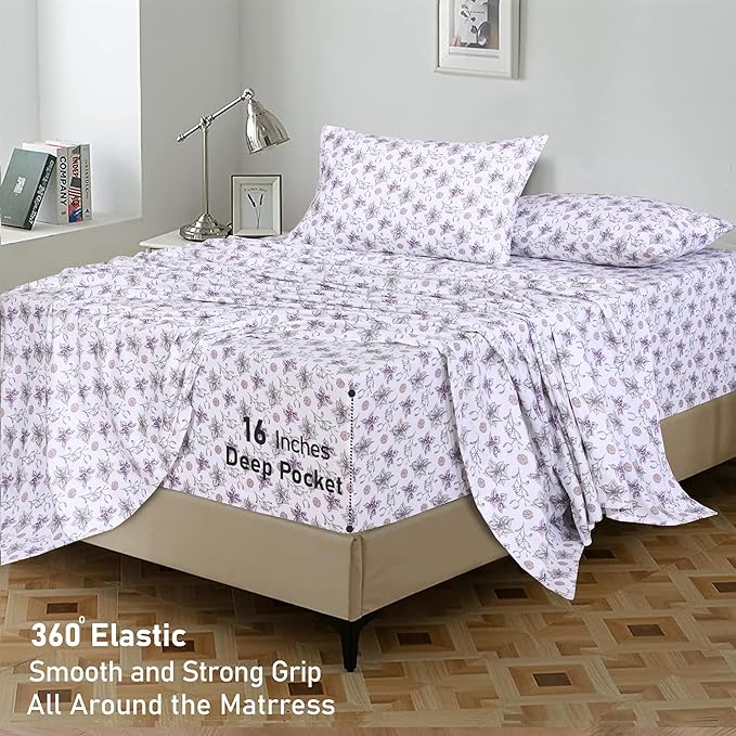 RUVANTI Flannel Sheets Queen Size - GOTS Certified 100% Organic Cotton, 4 Piece Warm, Soft & Breathable Set, Deep Pocket Snug Fit, Double Brushed Cozy All Season Bedding, Fir Affection