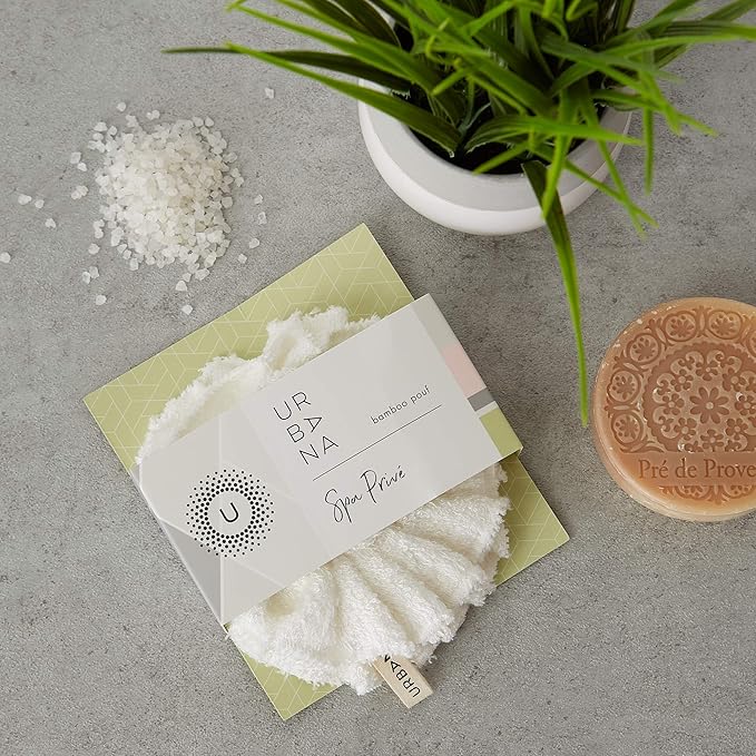 Urbana Spa Prive Bamboo Pouf, Natural & Reusable Creates Rich Lather Gentle Exfoliation