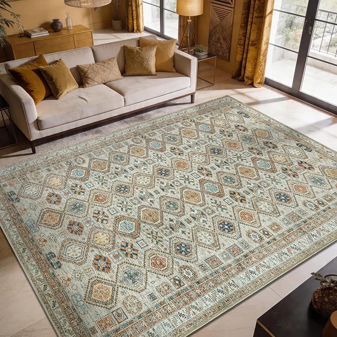 Keen Home Design 10x14 Rug - Machine Washable Area Rug with Non-Slip Backing, Ideal for Living Room, Dining Room, Bedroom - Vintage, Easy Clean, Durable, Low Pile Rug - (9'7" x 14')