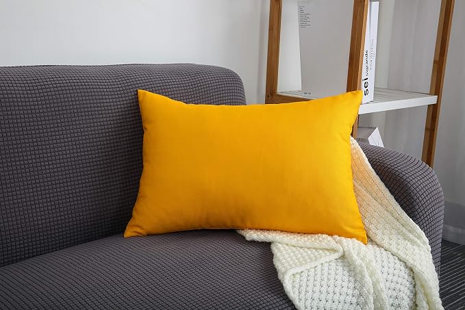 TangDepot Handmade Decorative Solid 100% Cotton Canvas Throw Pillow Covers/Pillow Shams, (12" x20" , Gold Yellow, 1 Count (Pack of 1)) | 100% cotton, same-color zip, machine wash & air dry. For living room, bedroom, office, car. 42 colors, 112 sizes. C...