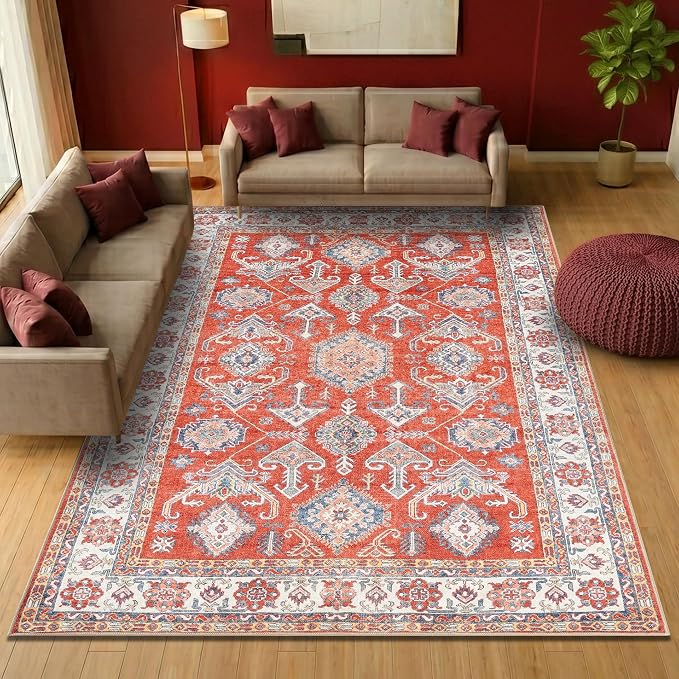 Keen Home Design 10x14 Rug - Machine Washable Area Rug with Non-Slip Backing, Ideal for Living Room, Dining Room, Bedroom - Vintage, Easy Clean, Durable, Low Pile Rug - (9'7" x 14')