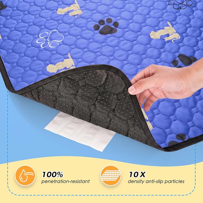 WanpeeGoo Washable Pee Pads for Dogs, 4 Pack Absorbent Reusable Training Dog Pads Pet Puppy Pads, Non-Slip Potty Pads for Whelping, Playpen, Crate, Bed, Blue 18"x24"