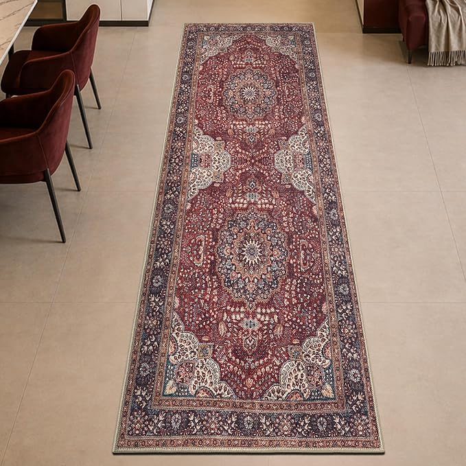 Keen Home Design 30"x120" Rug - Machine Washable Runner Rug with Non-Slip Backing, Ideal for Hallway, Entryway, Kitchen, Laundry Room - Vintage, Easy Clean, Durable, Low Pile - (2'6" x 10')
