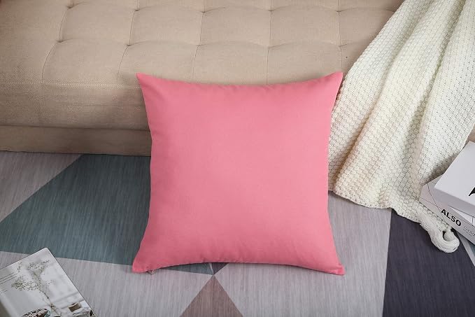 TangDepot Handmade Decorative Solid 100% Cotton Canvas Throw Pillow Covers/Cushion Covers, 45 Colors Available - (20" x20" , Pink, 2 Count (Pack of 1)) | 100% cotton, same-color zip, machine wash & air dry. For living room, bedroom, office, car. 42 col...