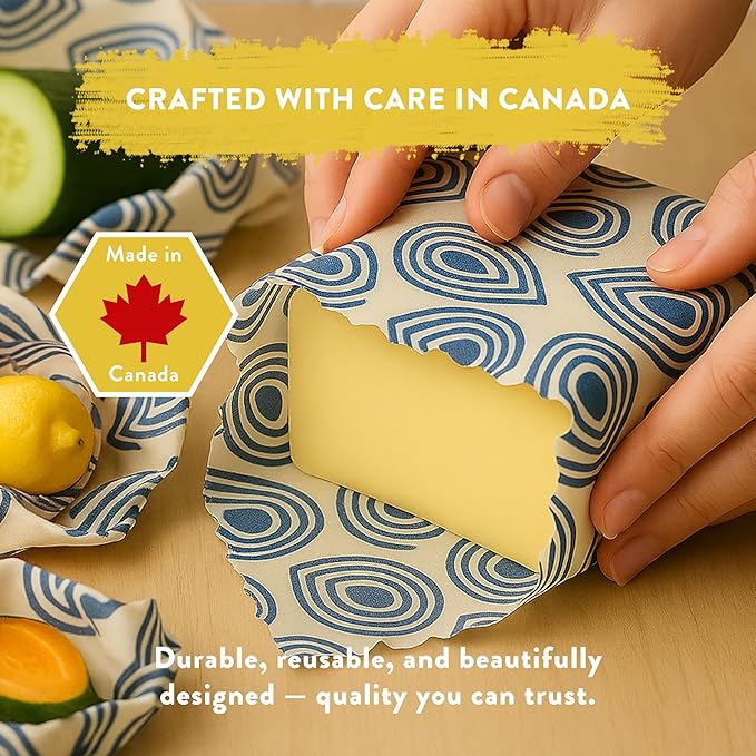 BeeWRAPZ Reusable Beeswax Wraps for Food | Eco Friendly & Organic | Eco-Friendly & Plastic-Free Food Storage | Biodegradable |Pack of 3 Beeswax Food Wraps for Wrapping Fruits & Vegetables (Blue)