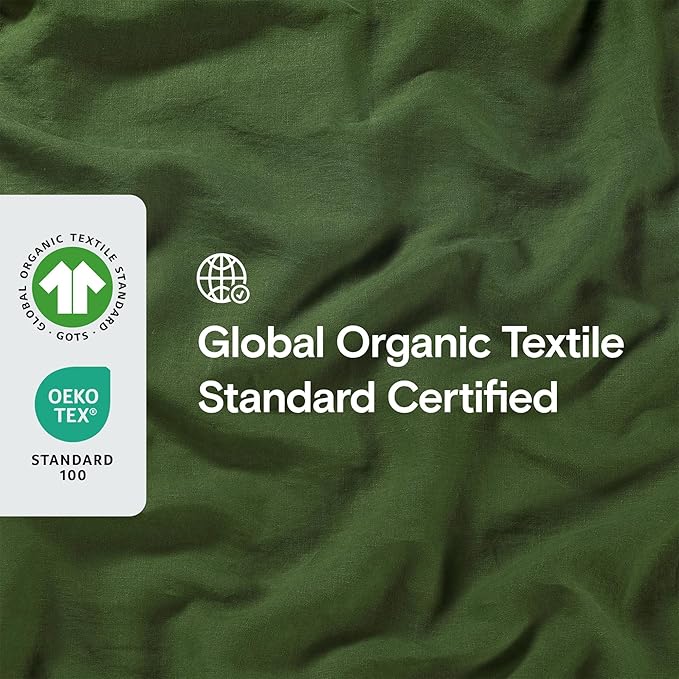 SIJO Premium Stone Washed Organic French Linen Duvet Cover, GOTS Certified Organic, Small Batch Sourced from Normandy, Best Cooling Linen Sheet Award by Sleep Foundation (Forest, Full/Queen)