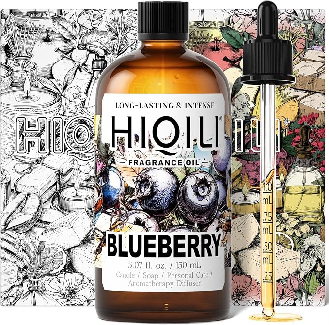 HIQILI Blueberry Fragranc Oil for Soap & Candle Making Supplies - 5.07Fl Oz | Fruity Scents for Reed Diffuser Oil Refill, Add to Lotion, Body Wash, Bath Bombs - 150 ML