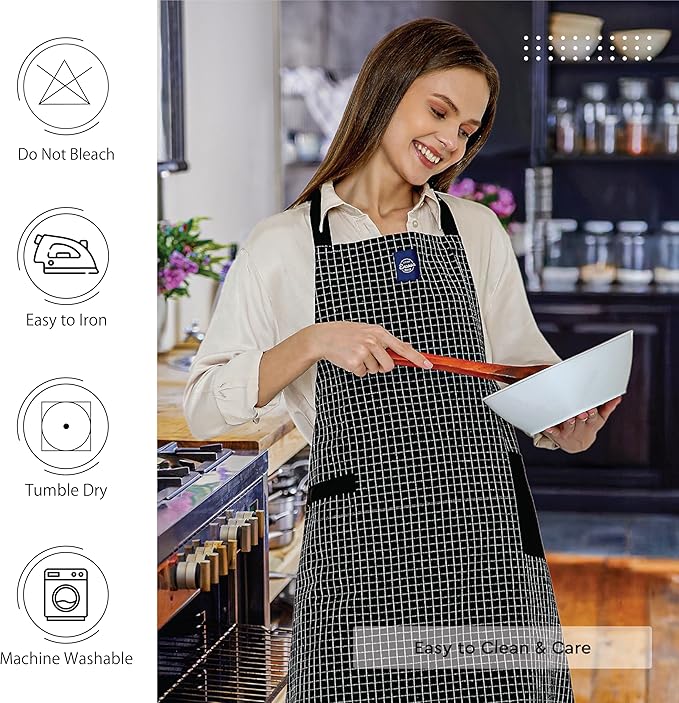 Encasa XO Cotton Kitchen Aprons for Women & Men with Pocket & Towel Loop, Adjustable Neck & Back Strap for Cooking, Baking
