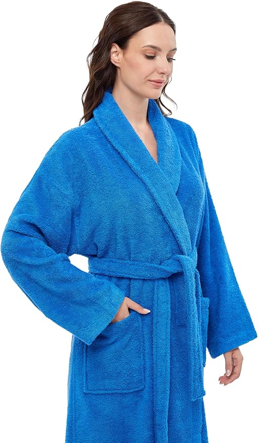 Arus Women's Shawl Collar Robe, Turkish Terry Cotton Bathrobe,with Regular and Full Length Options