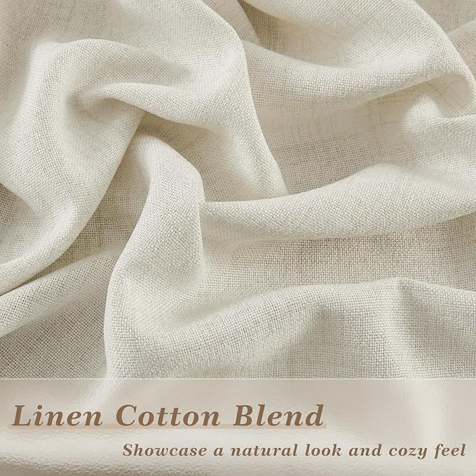 Natural Linen Curtains 45 Inch Length for Kitchen Bathroom Short Small Curtains 45 Inches Long Privacy Added Light Filtering Rod Pocket Hook Belt Semi Sheer Cafe Cream Window Drapes for RV