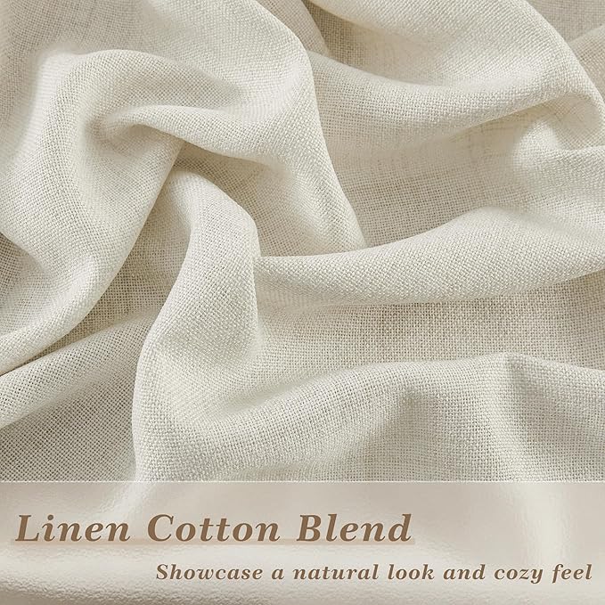 Natural Linen Curtains 102 Inches Long for Living Room 2 Panels Set Farmhouse Boho Privacy Light Filtering Semi Sheer Curtains for Bedroom Linen Rod Pocket Hook Belt 102 Inch Cream