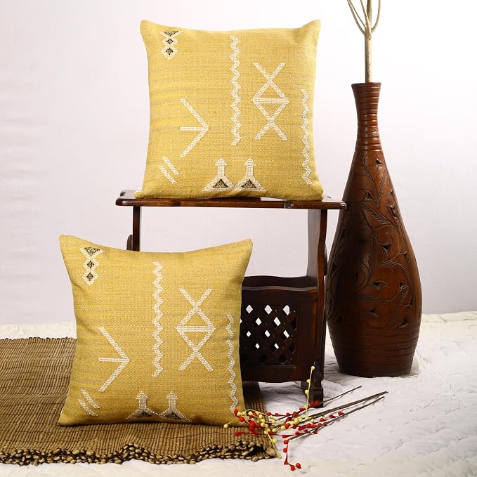Trade Star 100% Cotton Sabra Cushion Covers Set of 2 Throw Pillow Cover Handloomed Decorative Cushion Cases Beautiful Handwoven Pillowcase 18x18 Inches Designer Pillow Shams