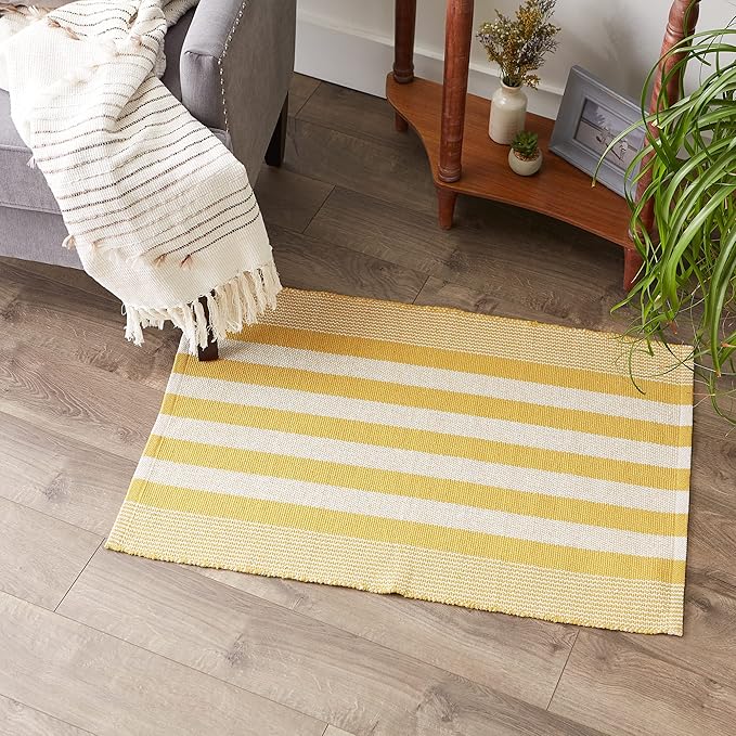 DII Woven Rag Rug Collection Recycled Yarn Cabana Stripe, 2x3', Honey Gold