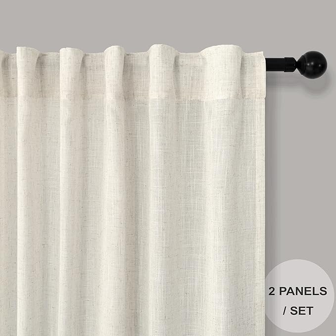 Pitalk 90 Inch Curtains 2 Pc Cream Ivory Curtain Panels 42 In Wide Back Tab Loop Pocket Energy Efficient Sheer Linen Drape for Dining Room Living Farm Country House Villa Home Office Study W 42 x L 90