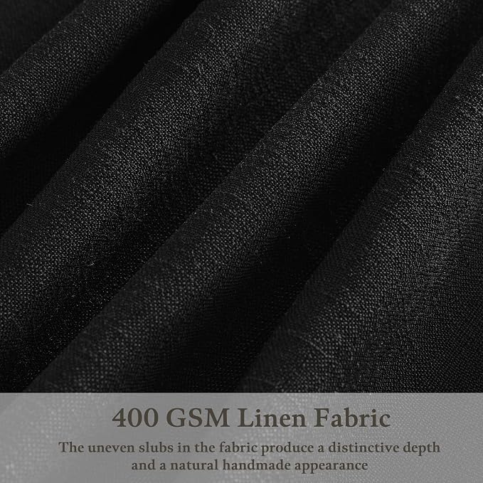 Black Linen Pinch Pleated Curtains 108 Inches Long 2 Panels for Living Room Bedroom Light Filtering Linen Drapes 108 Inch Length Back Tab Semi Sheer Memory Shape Trained Ceiling to Floor Curtain 9Ft