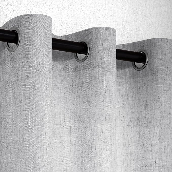 Pitalk 2 Panel Set 72 Inch Curtains for Bedroom Grommet Flax Faux Linen Look Light Filtering Textured Semi Sheer Privacy Curtains for Living Room Dark 72L Long Dove Gray Grey