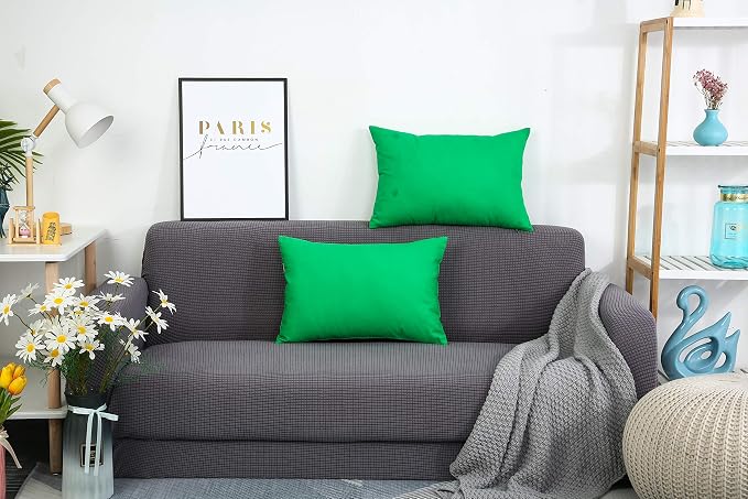 TangDepot 100% Cotton Solid Throw Pillow Cover 12x18 Bright Green | 100% cotton, same-color zip, machine wash & air dry. For living room, bedroom, office, car. 42 colors, 56 sizes. Cover only.