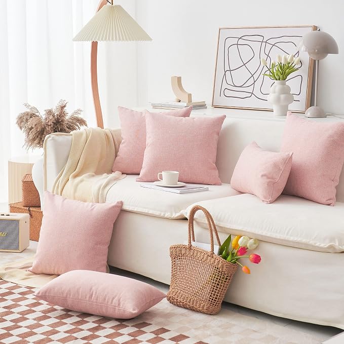Home Brilliant 24x24 Pillow Covers Decorative Throw Pillows Linen Euro Pillow Cover Pink Cushion Case for Floor Decor, 24 x24 inch (60cm), Set of 2, Baby Pink