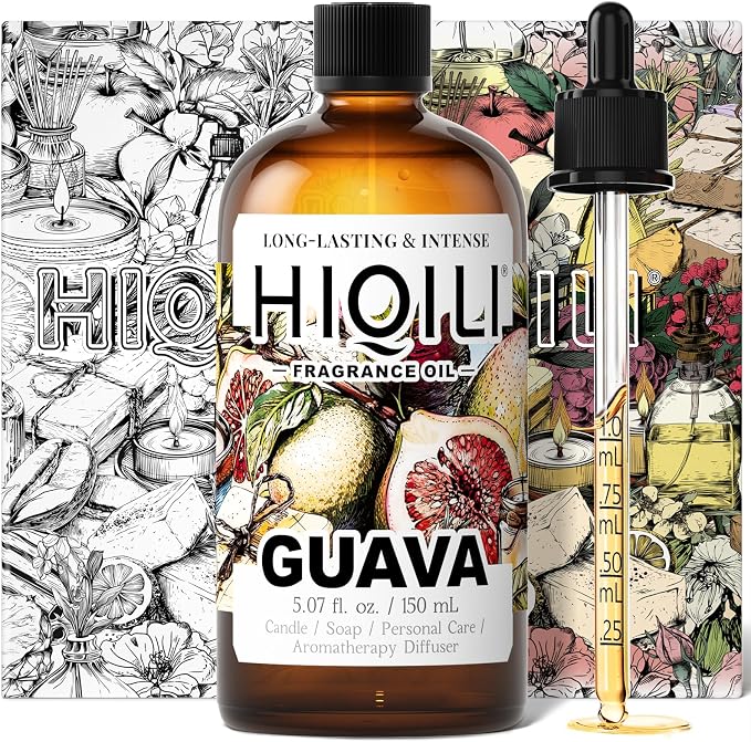 HIQILI Guava Fragrance Oil for Diffuser, Soap & Candle Making - 5.07 Fl Oz | for Bath Bombs Making, Add to Wool Dryer Balls, Long-Lasting Fruity Scent - 150 ML