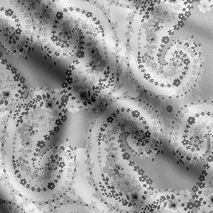 Soimoi Lightweight Velvet Fabric - White - Asian Print, Unstitched Material - 58" Wide, Perfect Fabric for Upholstery, Fashion and Craft Projects, 1 Yard