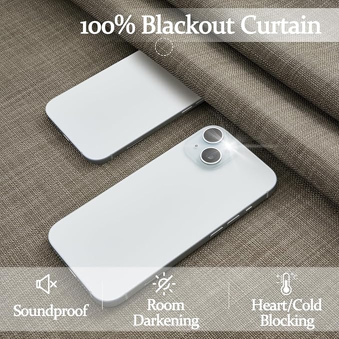 Custom 105 Inch Extra Long Pleated Blackout Room Divider Curtains 2 Panels Set, Sepia Ebony Memory Trained Double Layer Natural Linen Heavy Viral Curtain Noise Blocking Insulated Elegant Window Drapes