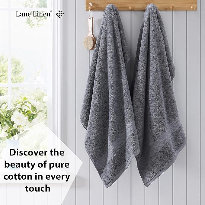 LANE LINEN 4 Pack Bath Towels Set (28"x54") - 100% Ring Spun Cotton, Large Turkish Towels for Bathroom - Durable, Quick Dry, Soft & Absorbent Bath Towel Set - Gets Softer After Each Wash - Cool Grey