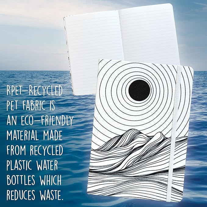 Better Office Products Recycled Plastic Bottle Notebook Journal, 8.3" x 5.8" (A5), 192 College Ruled Pages, Hardcover, Inner Pocket, Banded, Cover Made of Plastic Bottles (1, White)
