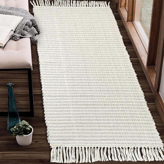 Chardin home Grey & Ivory Providence Throw Rug 2x4.25 feet |Hand Woven Farmhouse Rug | Great in Kitchens entryways doormats Bathrooms Meditation Mat | Machine Washable & Reversible CottonRug