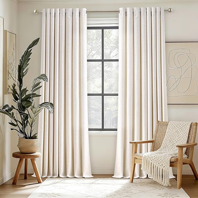 Semi Sheer Natural Linen Curtains 63 Inch Length 2 Panels Set Ivory Cream Colored Light Filtering Bronze Grommet Drapes Flax Linen Privacy Boho Farmhouse Curtain for Kitchen 52x63