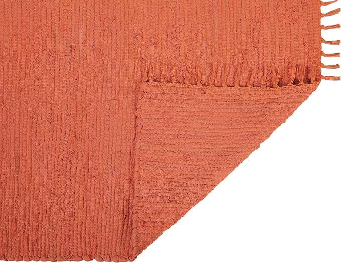 Cotton Rag Rug 24x36'' | 2x3' Multicolor Area Rug - Hand Woven, Washable & Reversible with Tassels - Perfect for Living Room, Kitchen, Entryway, or Bedroom (Solid Orange)