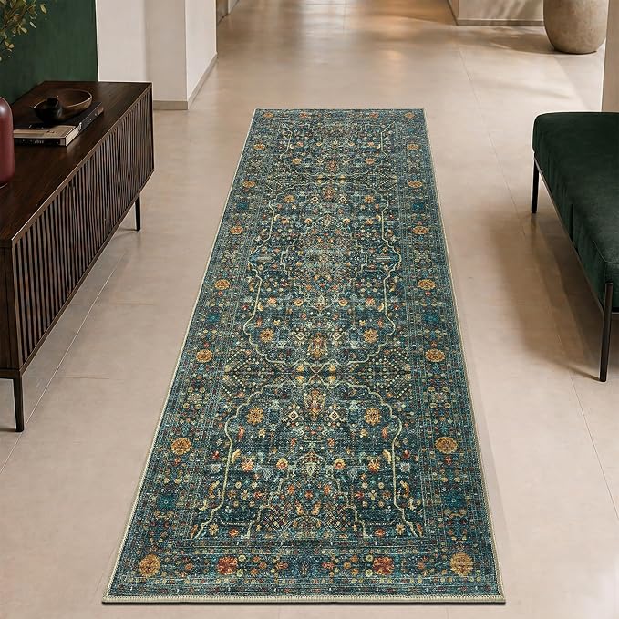 Keen Home Design 30"x144" Rug - Machine Washable Runner Rug with Non-Slip Backing, Ideal for Hallway, Entryway, Kitchen, Laundry Room - Vintage, Easy Clean, Durable, Low Pile - (2'6" x 12')